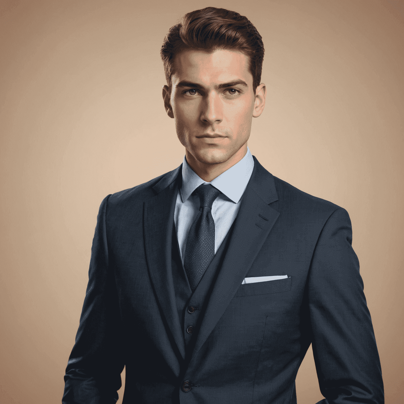 Portrait of a financial analyst, a young man with a sharp suit and a serious expression